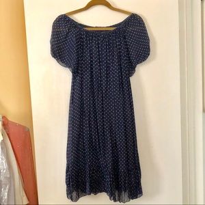 Fox’s silk polka dot dress made in Italy.